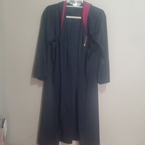 Harry Potter Black Hooded Long Cape/coat with Maroon Trim One Size